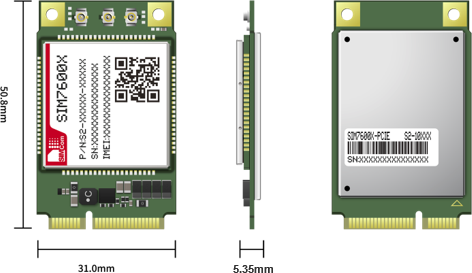 
The SIM7600-PCIE series is the LTE Cat 1 module which supports wireless communication modes of LTE-TDD/ LTE-FDD/HSPA+/GSM/GPRS/EDGE etc. It supports maximum 10Mbps downlink rate and 5Mbps uplink rate.